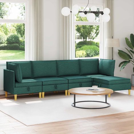 vidaXL Modular Sofa Set mit Stauraum 5 pcs Dunkelgrün Stoff (1/5)