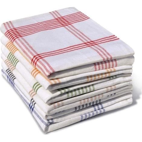Set of 6 kitchen towels - HOME LINGE PASSION - 100% Cotton - 50 x 70 cm - Multicolored checkered (1/4)