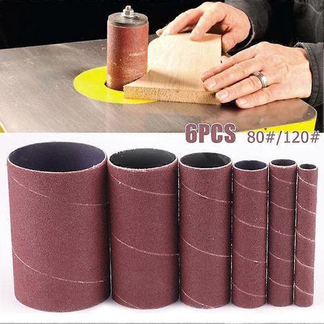 Ensemble de 6 manchons de tambour de 11,4 cm (4,5 pouces) pour papier de verre, disques de polissage grain 80 et 120, pour le travail du bois et le ponçage manuel. (1/5)
