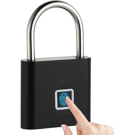 Fingerprint padlock – Keyless biometric lock for gates, storage rooms, gyms, combination lock with USB charging, black (1/5)