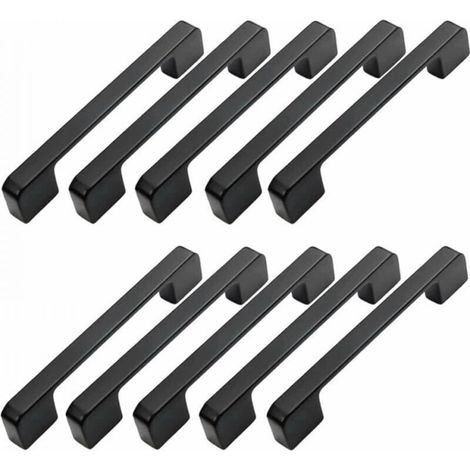 Lot de 10 Poignées de Meuble Noires, Entraxe 128 mm, Longues Barres de Tirage pour Portes d'Armoire de Cuisine, Placard et Tiroir (1/5)