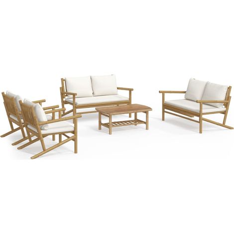 Maison Exclusive - Set Salotto da Giardino 5pz con Cuscini Bianco Crema in Bambù