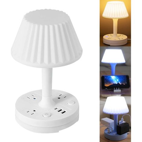 Lampe de table avec port USB et prise électrique — Petite lampe de bureau pour chambre à coucher — Lampe LED à 3 modes d'éclairage et intensité réglable — Lampe de chevet protectrice pour les yeux — L (1/5)