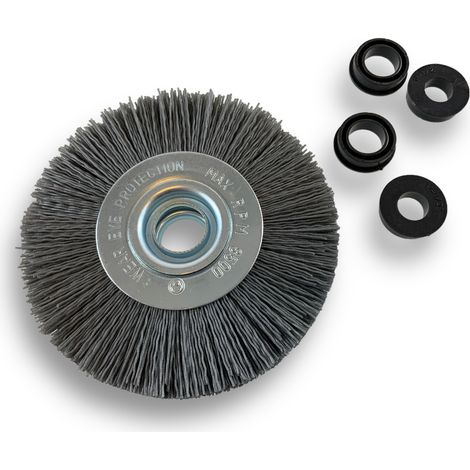 Brosse circulaire NYLON Abrasif Ø 125 mm Epaisseur 2 rangs Carbure de silicium Grain 240 Alésage 16 mm Touret meuleuse ponceuse Brossage décapage dérouillage Kibros 234127KR240 (1/5)