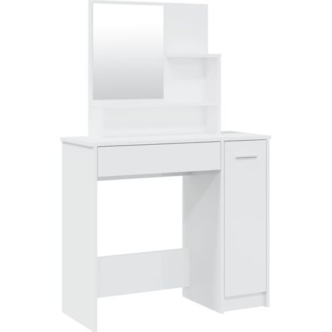 Coiffeuse design contemporaine avec miroir 86,5 x 35 x 136 cm blanc brillant