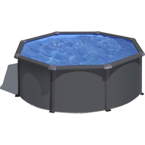 KIT300GY Louko - Piscine Hors-Sol en Acier, Piscine Ronde avec Structure en Acier Gris Anthracite. Piscines Hors-Sol pour Jardin, Ø300x120 cm (1/5)