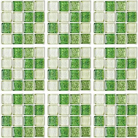 Geoyien Autocollants de tuiles, 10 pièces papier peint mosaïque autocollant de tuile auto-adhésif papier peint étanche stickers muraux pour la décoration de la maison, (15 cm x 15 cm, vert) (1/5)