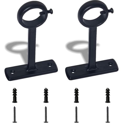 2 soportes para barra de cortina, fijación para barra de cortina, soporte para barra de cortina de pared y techo, negro (1/5)