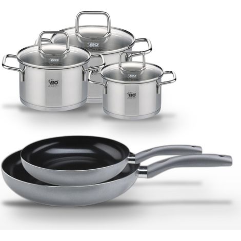 Lot 2 Poêles 32/28cm et 3 Faitouts 12/14/16cm Elo Ducato