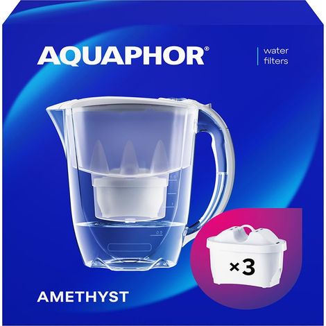 AQUAPHOR Amethyst Caraffa Filtrante per Acqua con 3 Cartucce MAXFOR+ 200L - 2,8L - Grigio (1/4)