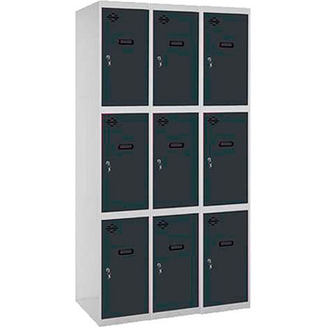 SimonRack Vestiaire Métallique 9 Porte, 3 Modules, 1800x1200x500 mm, Serrure à Clé et Aérations, Gris/Anthracite Simonlocker (1/4)