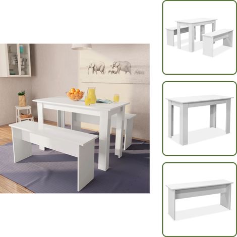 Table de salle à manger et bancs 3 pcs Bois d'ingénierie Blanc - Ensemble De Salle À Manger - Table De Salle À Manger - Chaises De Salle À Manger - Mobilier Moderne - Meuble Blanc (1/5)