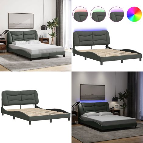 Cadre de lit avec LED sans matelas gris foncé 120x200 cm tissu - Cadre De Lit - Lit Avec Led - Lit Design - Lit Moderne - Lit Gris - Home & Living (1/5)