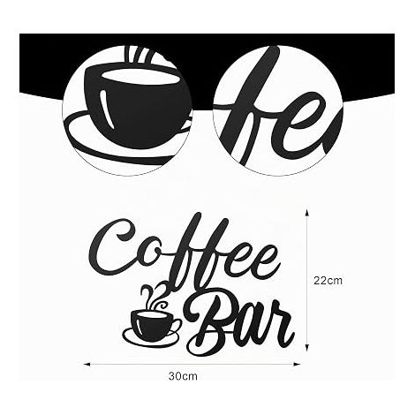 Coffee Bar Decoration, Deco Cuisine, Decoration Murale Metal, 30x22cm Deco Bar, Sur Fer, Pour la Cuisine, de la Station de Café, du Bar(Noir) (1/4)