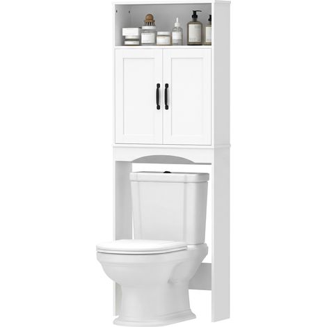 Meuble de salle de bain à suspendre au-dessus des toilettes, avec 2 portes à fermeture douce et une étagère ouverte, 64 x 21 x 173,5 cm, blanc