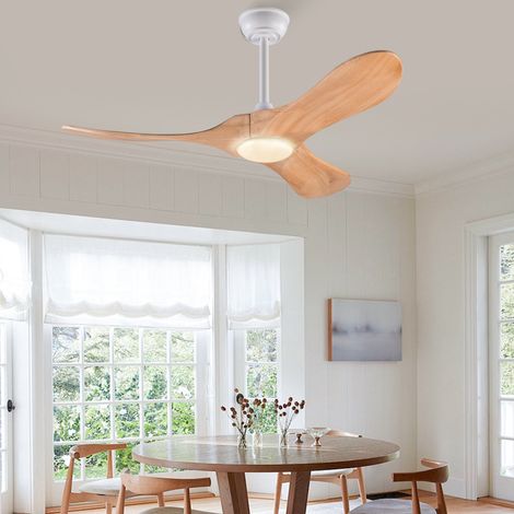 Ventilatore da soffitto 42 pollici con luce LED e telecomando, pale in legno naturale bianco (1/5)