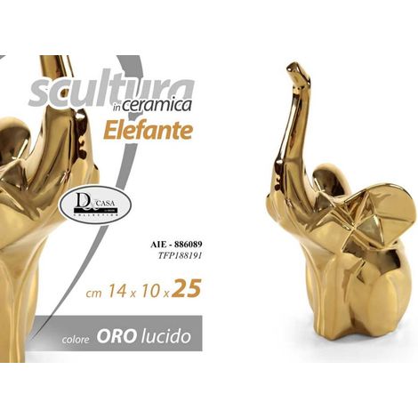 Decorazione Casa Scultura Elefante Oro 14 x 10 x 25 cm (1/2)