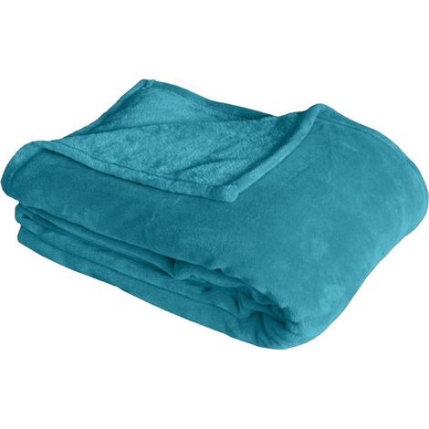 Plaid Polaire XL Uni "Coral Fleece" 180x220cm  Bleu Canard