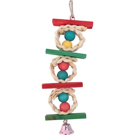 Jouet à Mâcher pour Oiseaux en Bois de Pin et Feuilles de Maïs, Accessoire Naturel Sécurisé pour Perroquets, Design Tressé Coloré (1/4)