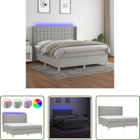 Matratze - Boxspringbett mit Matratze & LED Hellgrau 160x200 cm Stoff (1/5)