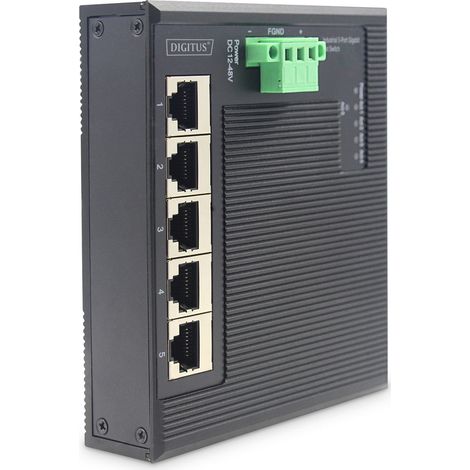 "DIGITUS Commutateur réseau Plat - Gigabit Ethernet 5 Ports - Montage sur Rail DIN - Bornier - sans Ventilateur -"