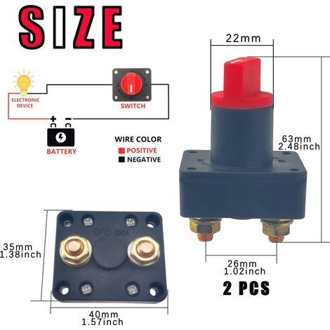 Interruttore di scollegamento della batteria 2 pezzi, interruttore automatico 12V/60V 300A, interruttore della batteria, per barca, auto, moto e camion fuoristrada (1/4)