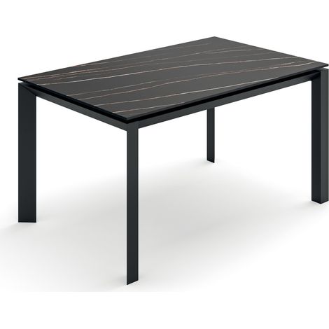 Tavolo Allungabile Account 24, Top in Ceramica Marmo Portoro Opaca, Struttura in Metallo Verniciato Nero, Dimensioni 140/220 cm (1/3)