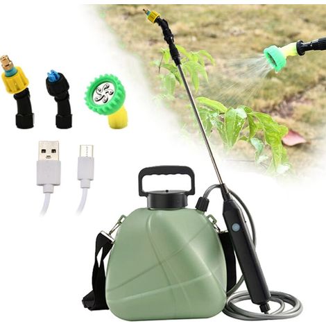 5L Battery Sprayer, Upgraded Electric Sprayer with Rechargeable Handle, 36" Retractable Wand, 3 Mist Nozzles and Adjustable Shoulder Strap (Green) (1/4)