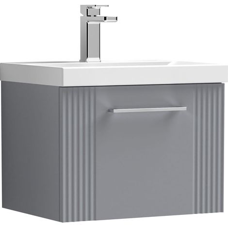 Nuie Deco Satin Grey 500mm Wall Hung Single Drawer Vanity Unit and Thin Edge Ceramic Basin - DPF291D (1/5)