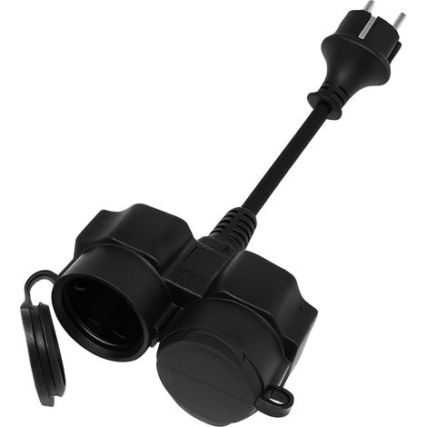 Multiprise extérieure Double Prise étanche IP44 3500 W 16 A 250 V – Idéale pour Le Jardin, la Cuisine, la Salle de Bain, Le Bureau et Les Chantiers – Noire avec revêtement en Caoutchouc (1/5)