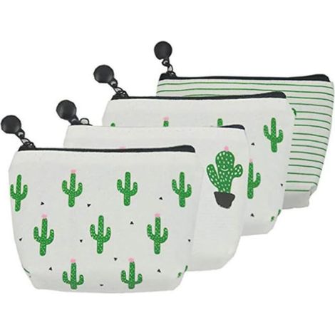 Lot de 4 Mini Porte-Monnaie Toile Forme Cactus, Pratique pour Monnaie et Tickets, Style Simple et Mignon, pour Étudiants et Bureau (1/5)