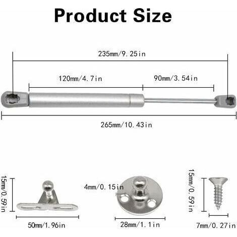Ressorts à gaz Tigrezy en lot de 2, 60N/6 kg, amortisseurs de ressorts à gaz pour meubles, charnières à fermeture lente, tiges de support hydrauliques pour armoires, adaptés aux armoires de cuisine (2 (1/3)