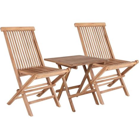 Table de jardin carrée 50 cm + 2 chaises en teck