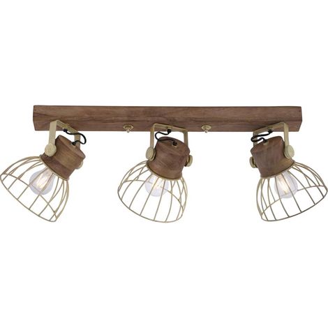 Wandleuchte Wandlampe Deckenleuchte 3-Flammig Holz Messing-matt L 76 cm (1/5)