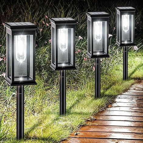 Pack of 8 Waterproof IP65 Solar Outdoor Garden Lights, Automatic Switch Solar Light for Balcony, Path, Lawn, Outdoor, White (1/5)