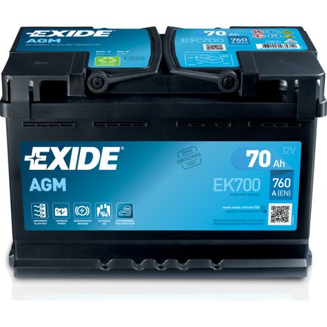 Batería de Coche 70Ah AGM Exide EK700 START/STOP