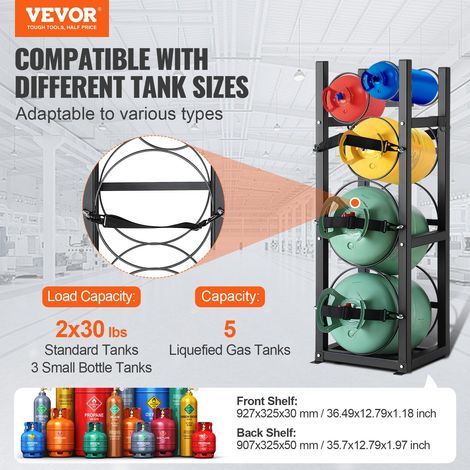 Rack Bouteille de Gaz, Capacité 2x13,6 kg et 3 Autres Petits, Support de Cylindre de Réfrigérant 32,5x33x92,8 cm, Rayonnage Stockag… (1/5)