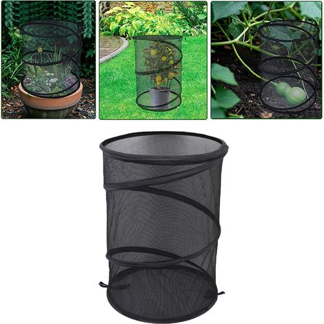 Protector de plantas desplegable con estructura metálica y estacas para el suelo – Jaula de malla plegable para jardín/macetas – 4 piezas, negro (1/5)