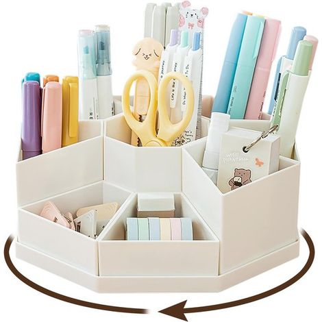 Organizzatore da scrivania girevole a 360° con 9 scomparti per penne e articoli da ufficio. (1/5)