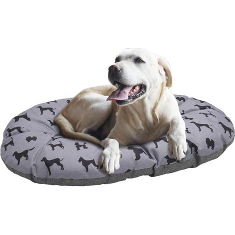 Rosewood Matelas Ovale pour Chien XL 95 x 65 x 10 cm Coussin Réversible Lavable à 30 Degrés pour Panier Chien et Couchage Gris avec Motif Chien (1/4)