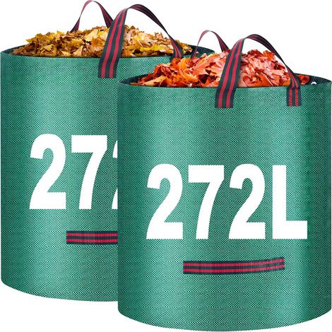 Lot de 2 sacs à déchets de jardin, 272 L, sacs de jardin robustes, réutilisables et imperméables avec poignées, parfaits pour la collecte des déchets végétaux, de l'herbe et des feuilles (1/5)