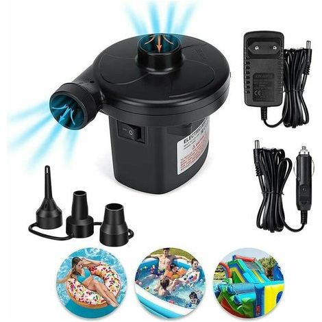 Green Mobility – Elektrische 2-in-1-Luftpumpe mit 3 Düsen, inklusive Entlüfter und Aufblasvorrichtung, 220 V/240 V/12 V Wechselstrom, elektrische Paddelpumpe für Schwimmbäder und Luftbetten (1/5)