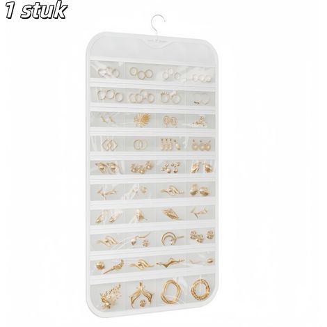 Organisateur de bijoux - Pochette de rangement suspendue pour bijoux - 80 compartiments - Conception double face - Convient pour boucles d'oreilles, colliers, bracelets, bagues et autres bijoux - Blan (1/5)