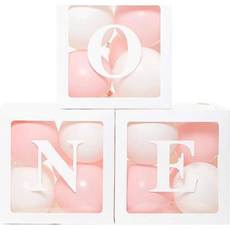Transparente Ballonboxen mit dem Buchstaben 1 - Dekorationen für Geburtstagsfeiern und Babypartys (1/5)