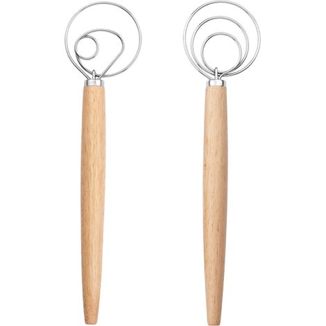Fouet À Pâte - Tête En Acier Inoxydable - Manche En Bois De Hêtre - Pour Pétrir Pâte À Pain Et Sourdough - 1 Pièce (1/5)