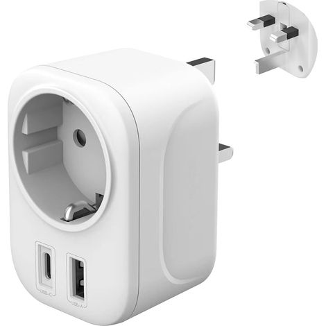 Adaptateur Prise Anglaise UK Angleterre France Adaptateur de Voyage avec USB A (1/5)