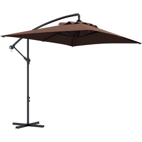 Parasol déporté parasol rectangulaire extérieur manivelle et 6 baleenes acier protection UV dim. 294L x 193l x 250H cm