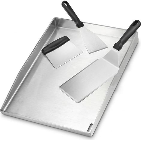 Plaque de cuisson en acier inoxydable de 4 mm d'épaisseur - 40 x 30 cm - Pour barbecue à gaz - Avec spatule - Anti-fuite (1/5)