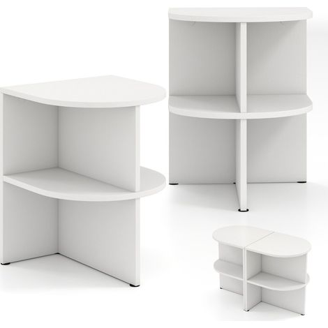 Ensemble de 2 tables d'appoint demi-lune blanches à 2 niveaux avec étagères ouvertes et design modulable pour salon chambre et (1/5)