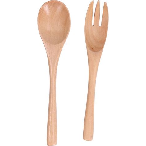 Ensemble de Cuillère et Fourchette en Bois Écologique, Réutilisable pour Salade et Ustensiles de Table (1/5)